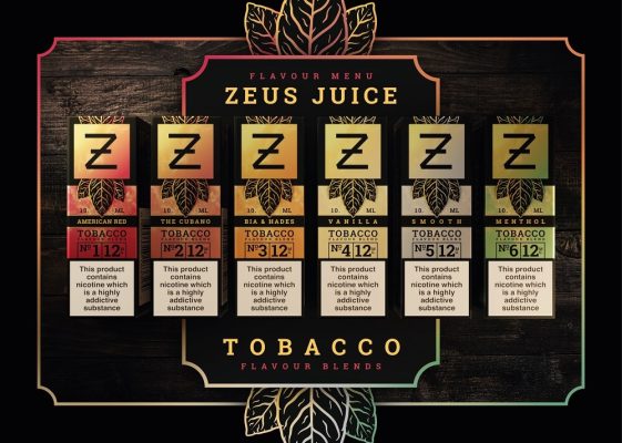 Zeus Juice Tobacco 10ml A5 Flavour Menu 1